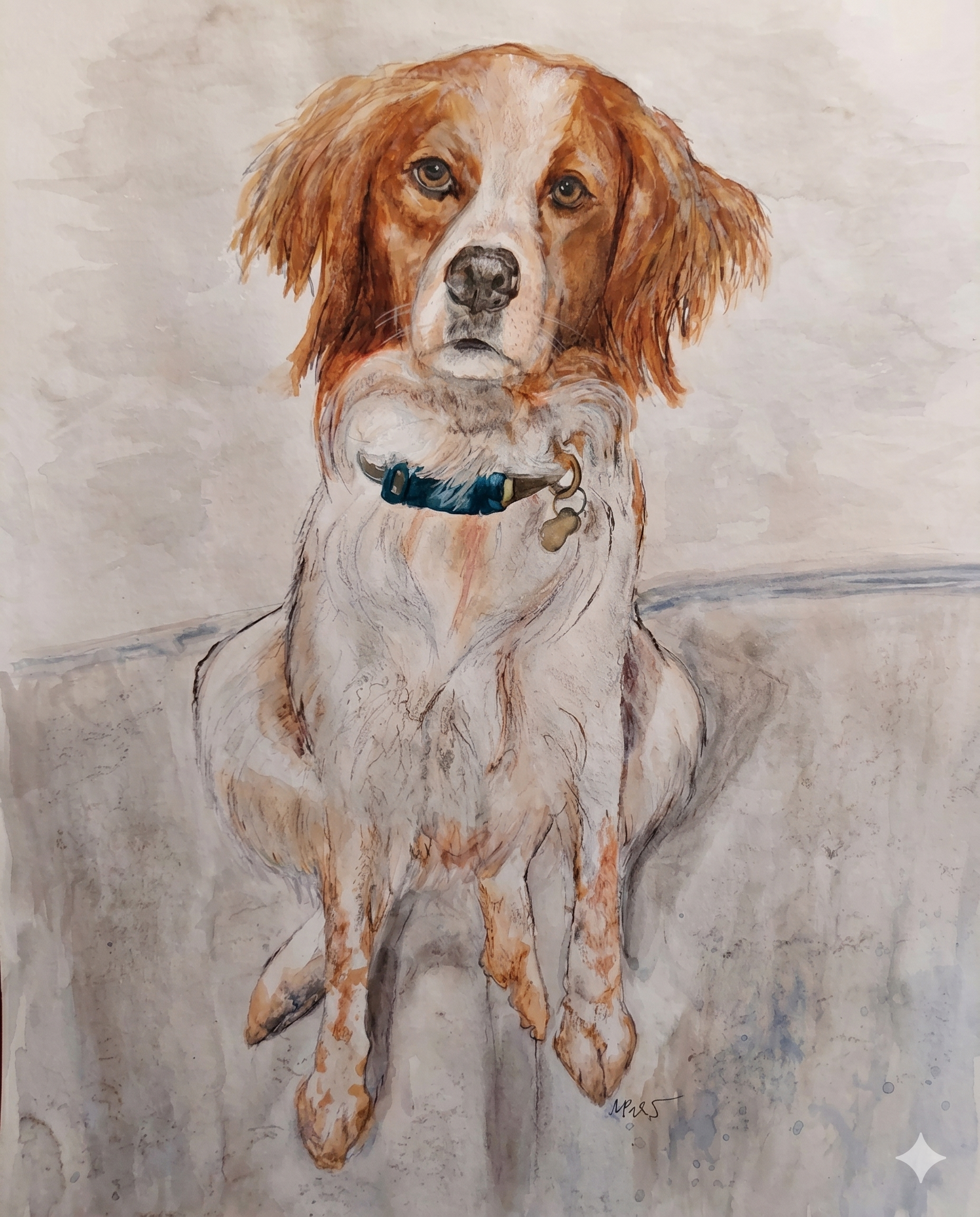 Retrato de perro pintado a mano